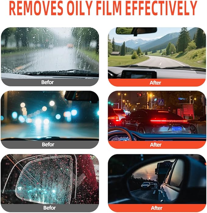 Car Windshield Cleaner & Glass Oil Film Remover, 2Pcs | Removes Oil, Grease & Fog, wiper residue, Anti-Fog Glass Emulsion Cleaner for Clear Driving Visibility,100ml