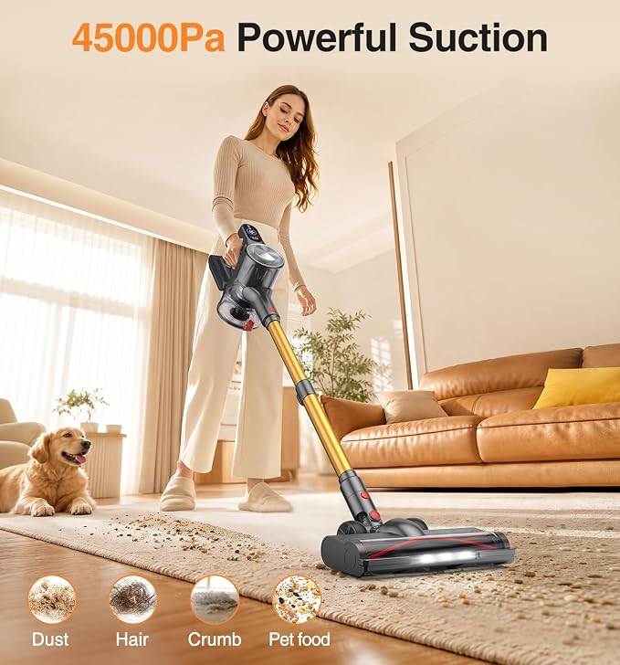 Natrogix Cordless Vacuum Cleaner, Stick Vacuum Cordless Lightweight, 45Mins Runtime, 3 Suction Modes, Smart Display, Wall-Mounted Charging, Vacuum Cleaners for Home Pet Hair, Carpet, Hardwood Floor
