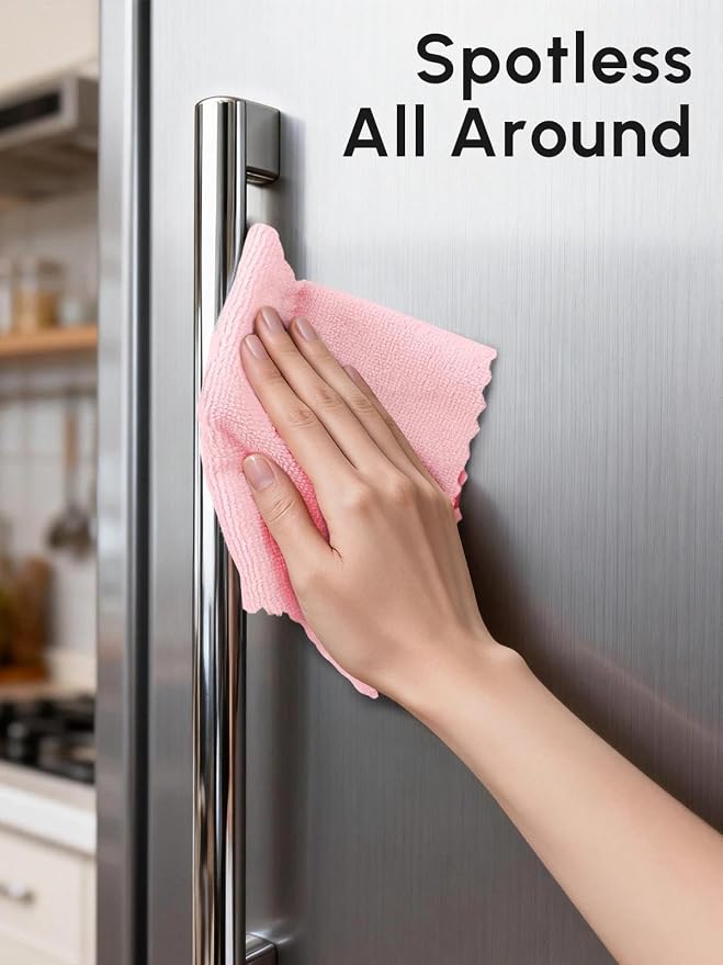 Microfiber Cleaning Cloths Roll, 75 Pack Tear Away Microfiber Towels Roll, 12" x 12" Lint Free Rags, Reusable Cleaning Cloths, Washable, Scratch Free,Ultra Absorbent Dish Rags(Pink)