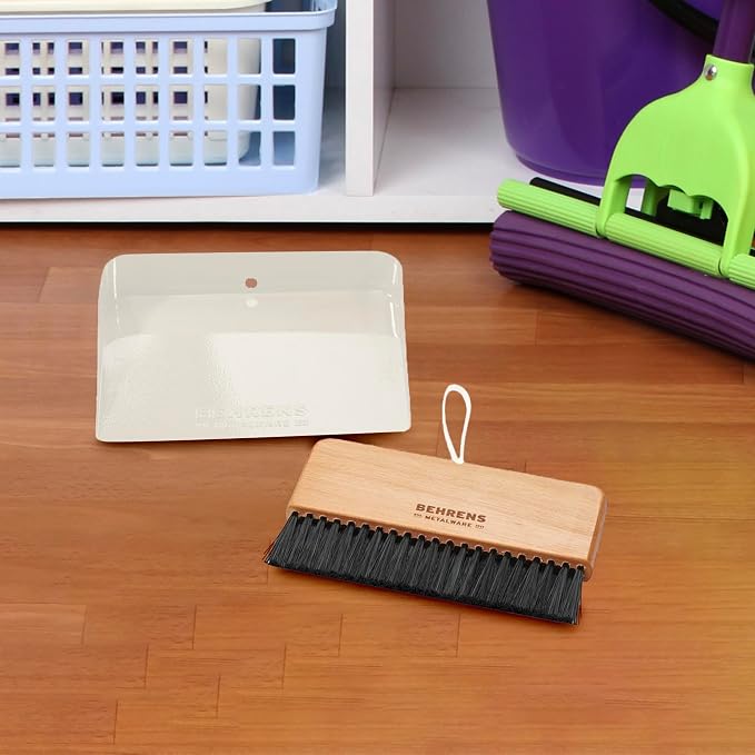 Behrens White Galvanized Dustpan & Brush Set