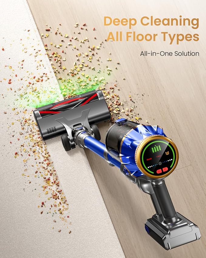 Cordless Vacuum Cleaner, Upgraded 650W 60KPA 70Mins Vacuum Cleaners for Home, Self-Standing Stick Vacuum Cleaner, Anti-tangle Wireless, OLED Screen, 1.8L Cup for Hardwood Floors,Carpet,Pet Hair,Car