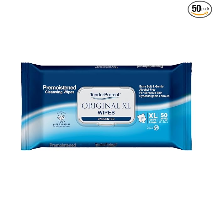TenderProtect® Original XL Premium Adult Wipes (50/Pk), Extra-Large 9"x12" Wet Wipes with Aloe, Wash Cloths for Babies & Elderly, Incontinence, Hands & Body Cleaning