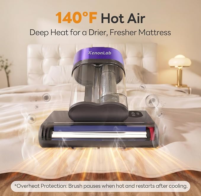Mattress Vacuum Cleaner, 18000Pa Bed Vacuum Cleaner, 275nm UV-C Light & Ultrasonic 140°F Heat with High-Speed Deep Tapping, Versatile Handheld Vacuum for Bed, Sofa, Couch, Crib（Corded）