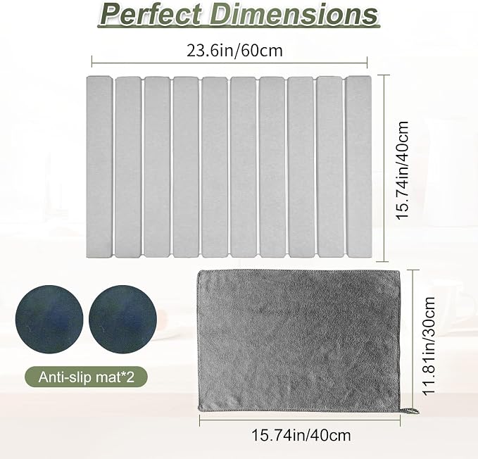 Dish Drying Mat Large Stone Dish Drying Mat For Kitchen Counter Collapsible Quick-Drying Sleek Diatomaceous Versatile Stone Drying Mats For Cups Dishes Bottles Marble (gray, 16''X24'')