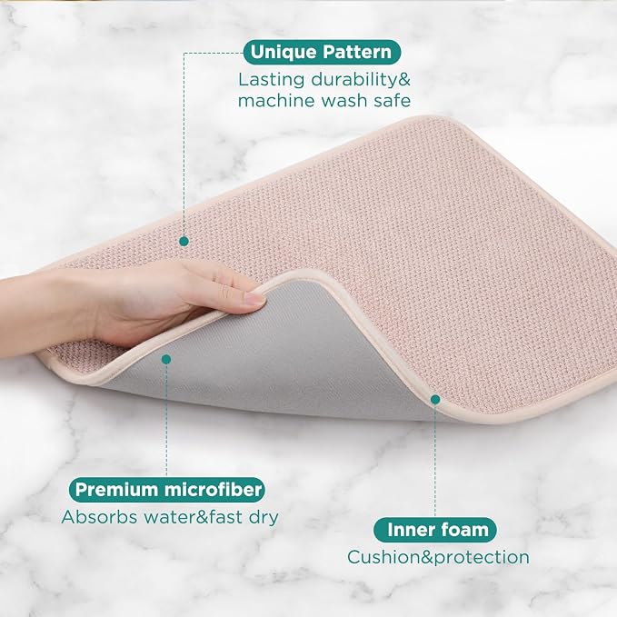 GeeRic Microfiber Dish Drying Mat Happy New Year, Super Absorbent Kitchen Dish Drying Pad for New Year Gift, Reversible for Countertop, 17.8 * 23.6 inch Beige