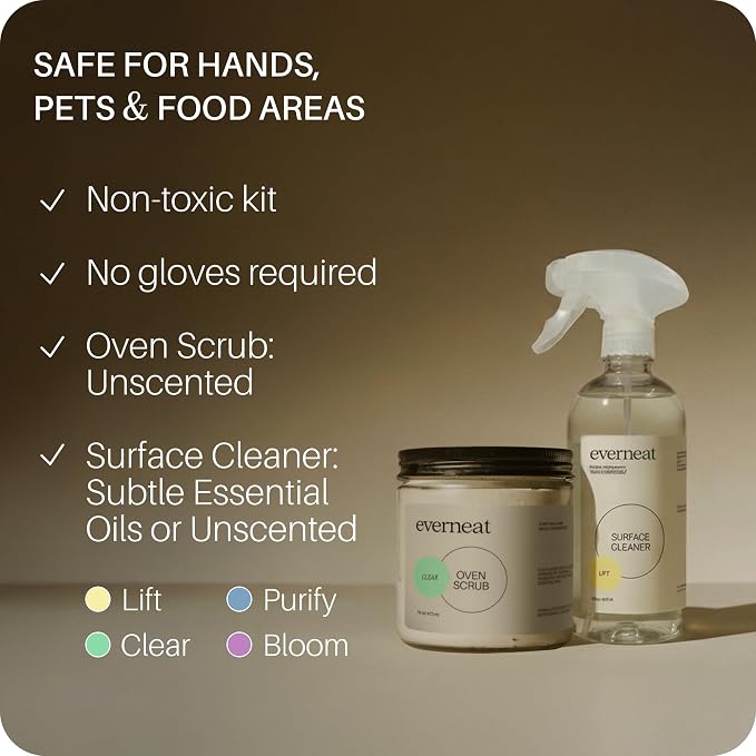 Everneat Oven Cleaning Kit: Natural Oven Cleaner and Kitchen Cleaner | Heavy Duty | Grill, Stovetop, Rack | Fume-free | Non-toxic | & Safe to Clean All Ovens (Lift) | Refillable Glass Jar & Bottle