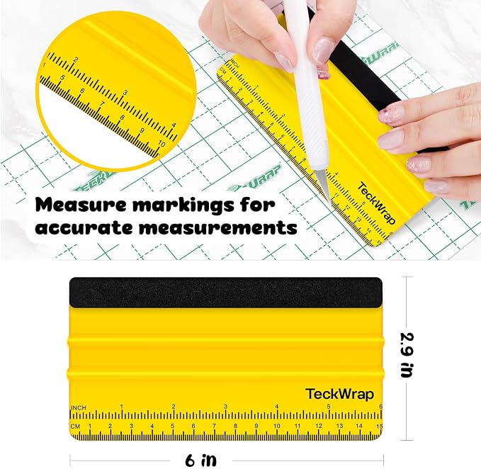 TECKWRAP Felt Squeegee Scraper Tool for Vinyl, Yellow, 6"x2.9" | For Vinyl, Decals, Inkjet Sticker Paper, and Wallpaper, Scratch-Free Application
