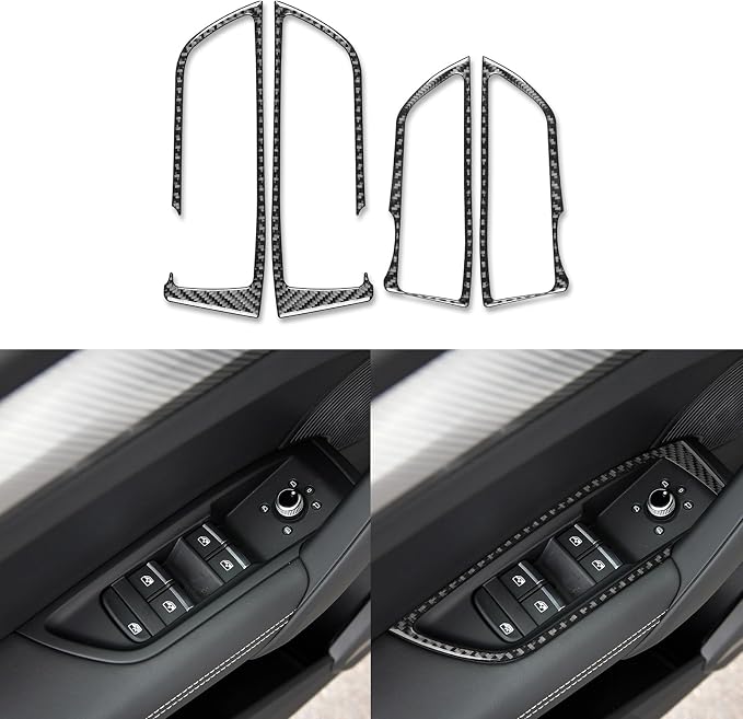 Real Carbon Fiber Trim for Audi 80A Q5 Accessories | for SQ5 2018-2025 Dash Door Sides Window Lift Switch Button Panel Frame Cover Sticker Interior Thick Overlay Decal