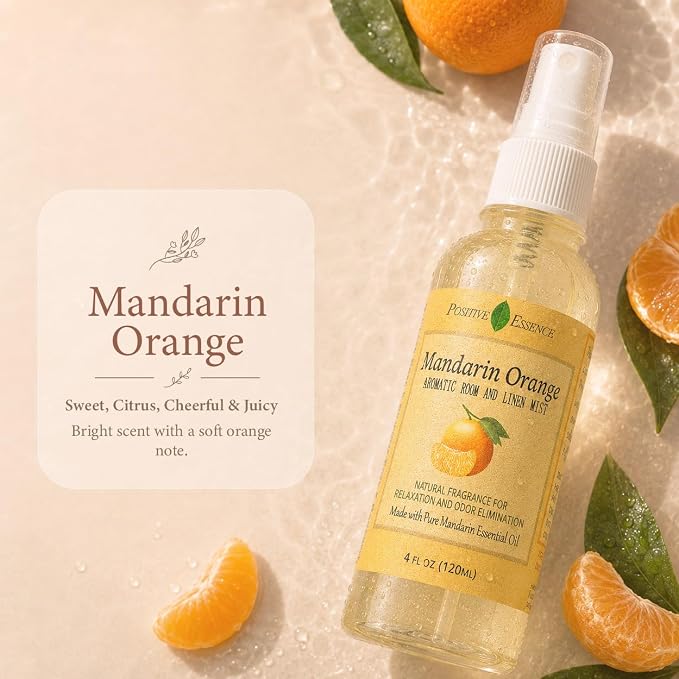 Mandarin Orange Linen and Room Spray, Natural Air Freshener Made with Pure Mandarin Essential Oil, Pillow Spray, Odor Eliminator