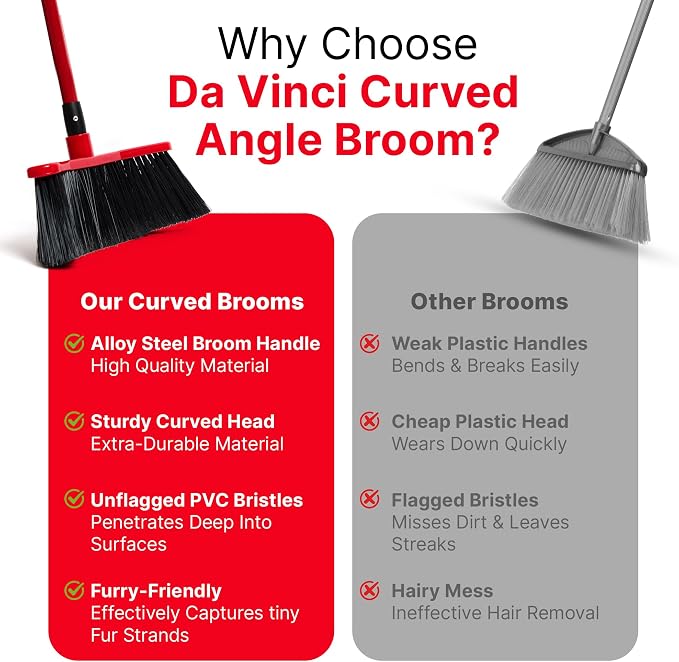 with Dustpan Combo Set, 16-Inch Curved Head | 52" adjustable telescopic handle, soft PVC bristles, indoor outdoor kitchen sweep, clears pet hair, dust, debris