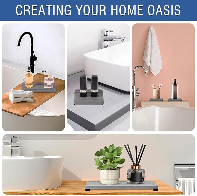 3PCS Water Absorbing Stone Tray, DryingNeat Diatomite Stone Sink Tray, Instant Dry Sink Coasters, Kitchen Sponge Hand Soap Holder, Countertop Fast Drying Counter Trays,8 * 4inch and 4 * 4inch