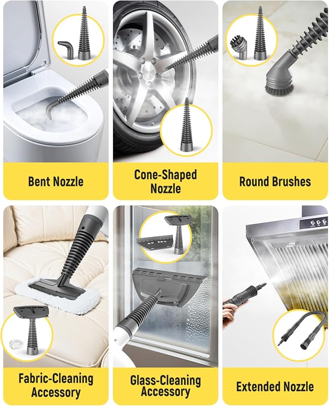 Handheld Steam Cleaner with Safety Lock, 500mL Large Tank & 19PCS Accessories - Multi-Surface Deep Cleaning for Kitchen, Bathroom, Car, Sofa - Removes Stubborn Grime, Sanitizes Surfaces (White)