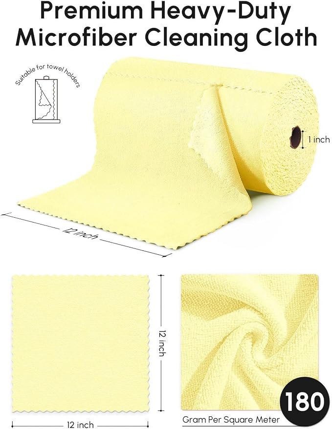 Microfiber Cleaning Cloths Roll, 75 Pack Tear Away Microfiber Towels Roll, 12" x 12" Lint Free Rags, Reusable Cleaning Cloths, Washable, Scratch Free,Ultra Absorbent Dish Rags(Yellow)