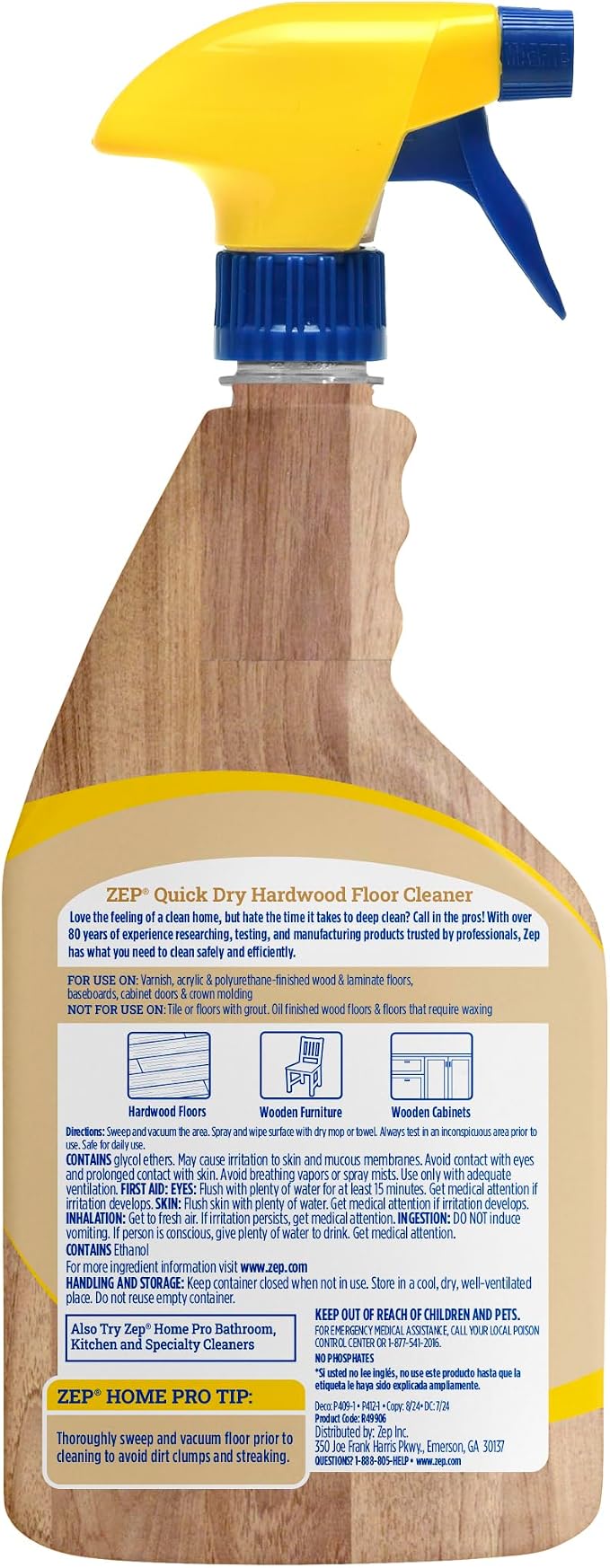 Zep Home Pro Quick Dry Hardwood Floor Cleaner - 24 Fl. Oz. - R49906 - Pro Trusted Cleaning Power: Now in Refreshing Scents and Family Friendly Formulas (6)