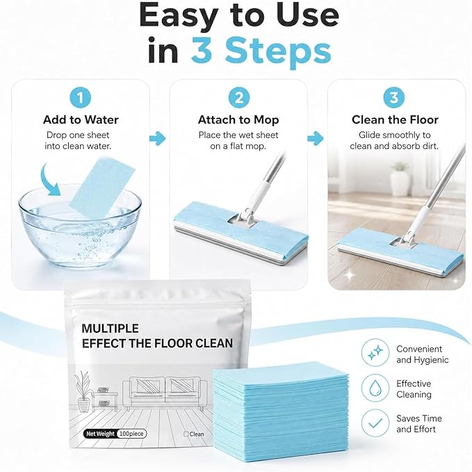 Multi-Surface Floor Cleaner Tablet, 100 Piece Upgraded Floor Cleaning Solution Tablets, for Hardwood, Tile, Laminate & More（Blue）