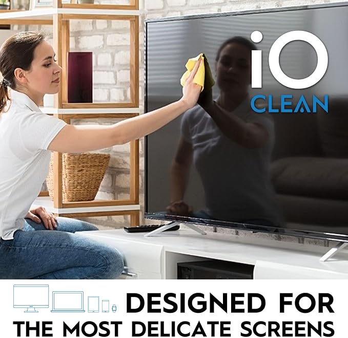 iO CLEAN Screen Cleaner Spray (16oz - 473ml) – Best Large Cleaning Kit | for LCD, LED & OLED TV, Smartphone, iPad, Laptop, Touchscreen, Computer Monitor, Microfiber Cloth Wipes & 2 Nozzles