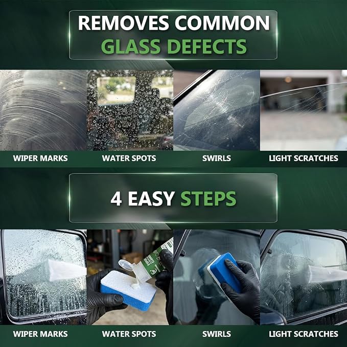 3.38 Fl Oz Cerium Oxide Glass Polish Compound, Car Glass Scratch Remover, Oil Film & Water Spot Cleaner for Windshield Windows Mirror, Remove Wiper Marks Swirls Hard Water Stains