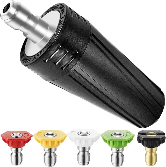 Pressure Washer Turbo Nozzle 5 Spray Tips, 3400 PSI 4.0 GPM | 1/4" Quick Connect, 360° Rotating Power Washer Tips, Replacement For Ryobi, Karcher, Greenworks, and More