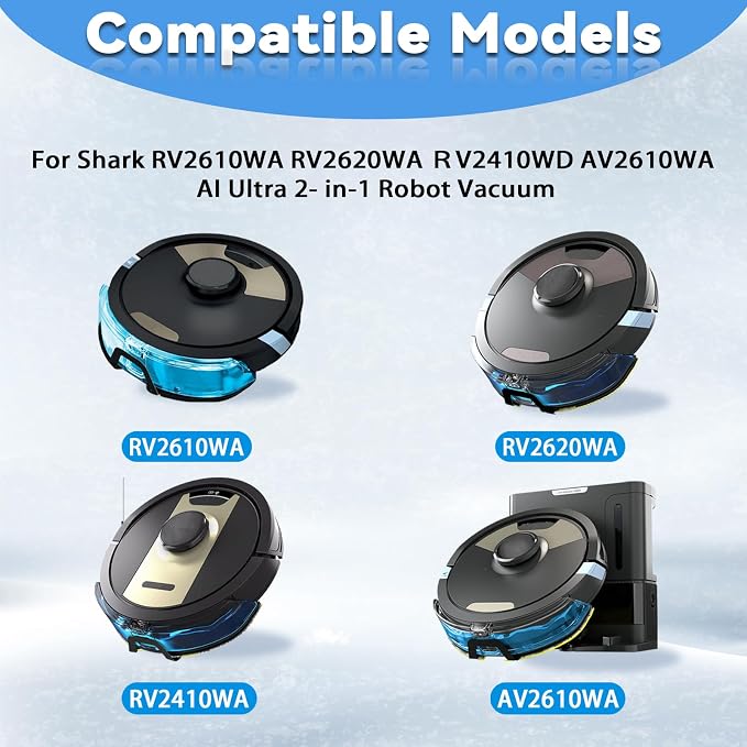 Mop Pads Compatible for Shark RV2610WA RV2620WA RV2410WD AV2610WA | AI Ultra 2- in-1 Matrix Clean Robot Vacuum models Spare Parts Accessories, 8 Mop Pads, 2 HEPA Filter, 4 Side Brushes