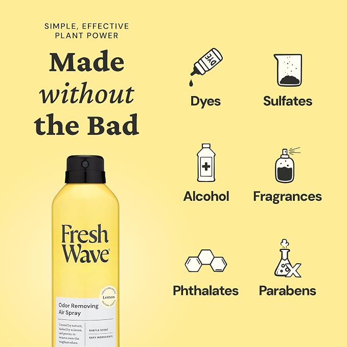 Fresh Wave Lemon Air Freshener Spray, 8 oz Room Odor Eliminator | Fine mist non-aerosol, Plant oil formula, Bathroom and pet area safe, No sulfates or parabens, Fabric and linen spray