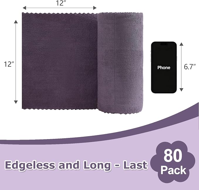 Jessy Home 80 Pack Microfiber Cleaning Cloth Roll Reusable Paper Towels 12"x12" Tear Away Cloth, Microfiber Towels for Cars, Wash Cloths, Lint Free Rags for House, Kitchen,Window,Cleaning Supplies
