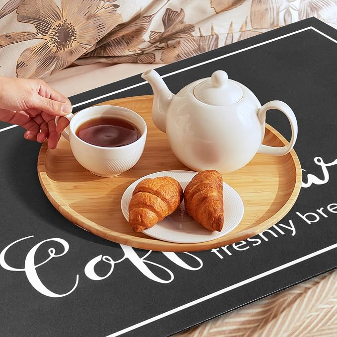 Findosom Dish Drying Mat, 17"x 32" Super Absorbent & Hide Stain Coffee Mat, Cuttable Drying Mat for Kitchen Counter, Coffee Bar Accessories, Under Dish Rack, Coffee Maker, Espresso Machine, Black