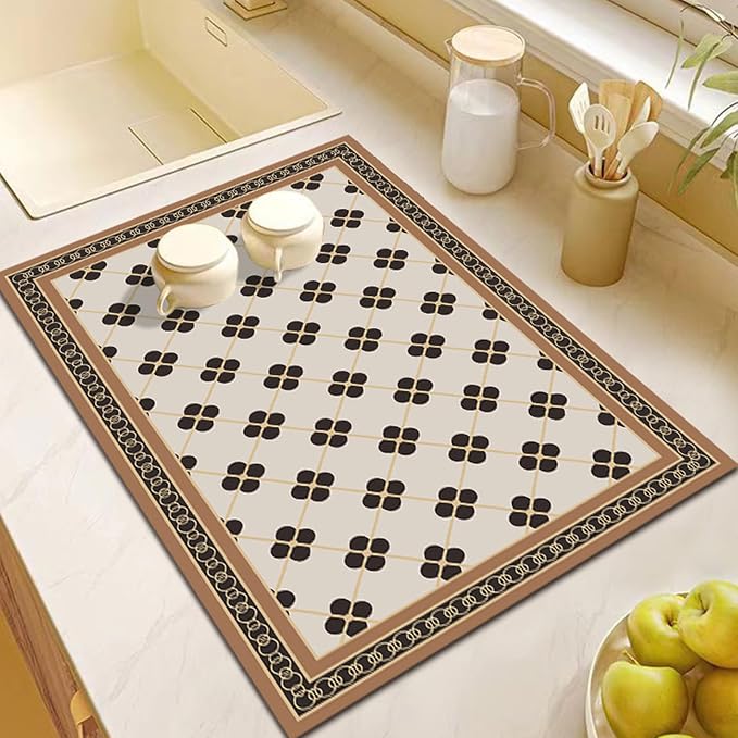 Dish Drying Mat, Coffee Bar Mats for Countertop, Cabinet Mats | Good water absorption, multiple pattern, anti-slip, easy to clean, coffee bar accessories, bathroom counters, durable