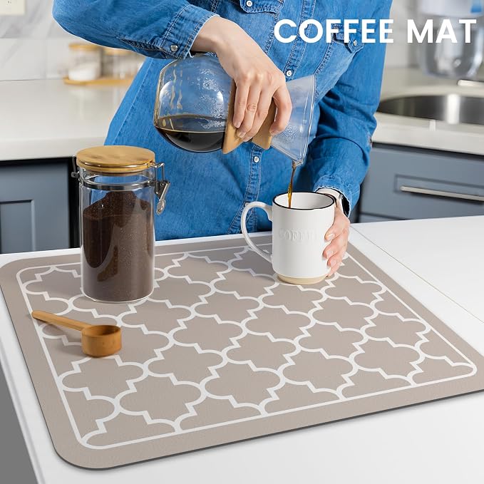 WISELIFE Dish Drying Mat Super Absorbent Drying Mat Large Dish Drying Mats for Kitchen Counter Easy Clean Dish Mat Kitchen Drying Mat15"x 18" Stylish Khaki