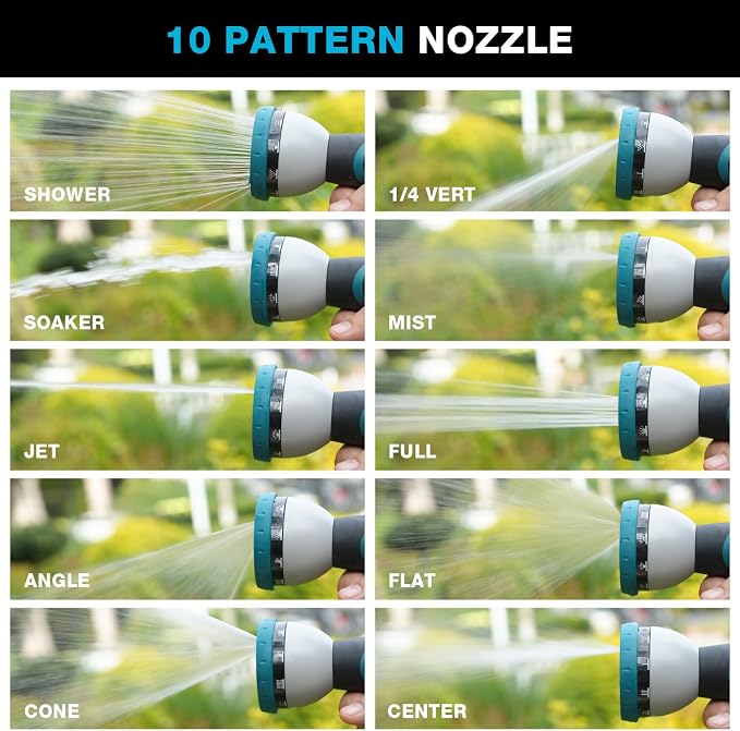 Besiter Garden Hose Nozzle, Hose Sprayer Nozzle with 10 Spray Patterns, Thumb Control On Off Valve,2 Pack High Pressure Metal Water Hose Nozzle for Car Wash, Plants, Pets & Outdoor Cleaning Blue Green
