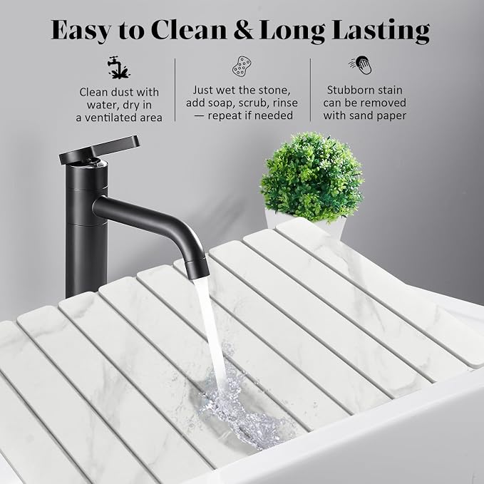 Large Stone Dish Drying Mat for Kitchen Counter, Foldable Quick Drying Dish Mats, Ultra Absorbent Diatomaceous Earth Mats for Dishes Bottles Cups, Match Any Countertop (White Marble 24"×16" & 8"x4")