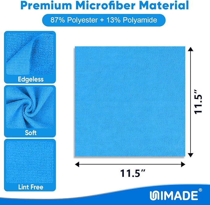 UNIMADE Shop Towels Rags, 150 Pack Reusable Shop Rags Bulk Microfiber Cleaning Cloth Lint Free Cleaning Towels for Car Kitchen Automotive Bar Mechanic Restaurant Garage, 11.5"x 11.5", Blue