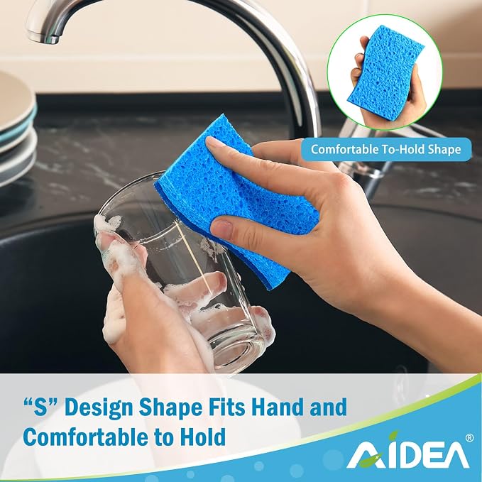 AIDEA Non-Scratch Scrub Sponge-48Count, Sponges Kitchen, Sponges for Dishes | Cleaning Sponge, Cleans Fast Without Scratching, Stands Up to Stuck-on Grime, Cleaning Power for Everyday Jobs