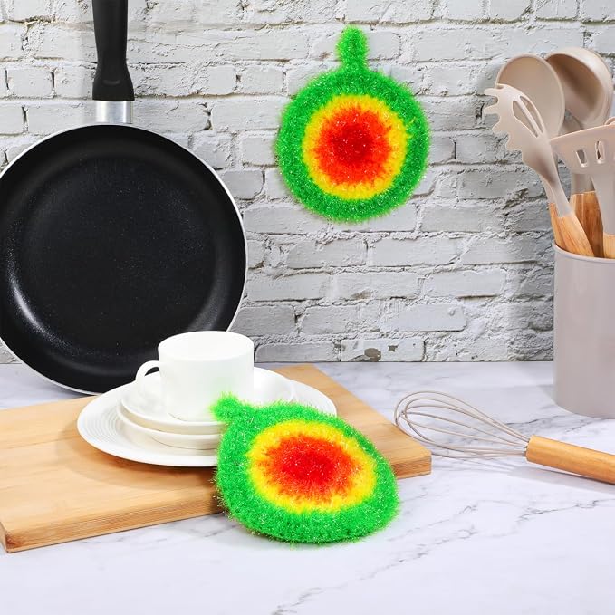 HEALLILY Dish Scrubber Sponge 5 Pack Non Scratch Knitted Household Cleaning Sponges for Kitchen Washing, Reusable Crochet Handmade Oil Resistant (Assorted Colors)