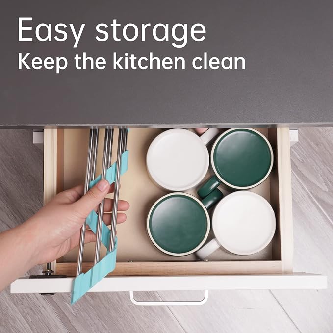 Tomorotec Green Triangle Roll-Up Dish Drying Rack for Sink Corner - Small, Foldable, Stainless Steel, Multipurpose Kitchen Drainer Caddy, Trivet, Rustproof Organizer, Storage Shelf