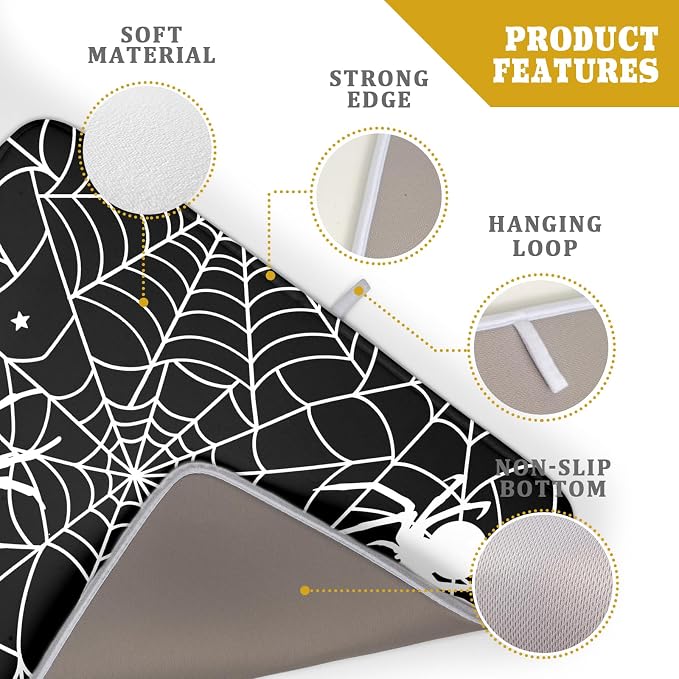 Halloween Dish Drying Mat for Kitchen Counter Spooky Spiders Festival Microfiber Absorbent Dish Draining Reusable Washable Foldable Extra Large 18"x24"