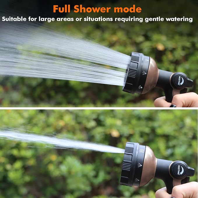 RESTMO Garden Hose Nozzle Heavy Duty, Metal Sprayer Nozzle Thumb Control | 8 Spray Patterns Full Shower Water Hose nozzle for Garden Hose, Ideal for Lawn & Plant Watering, Car & Pet Washing, Brown