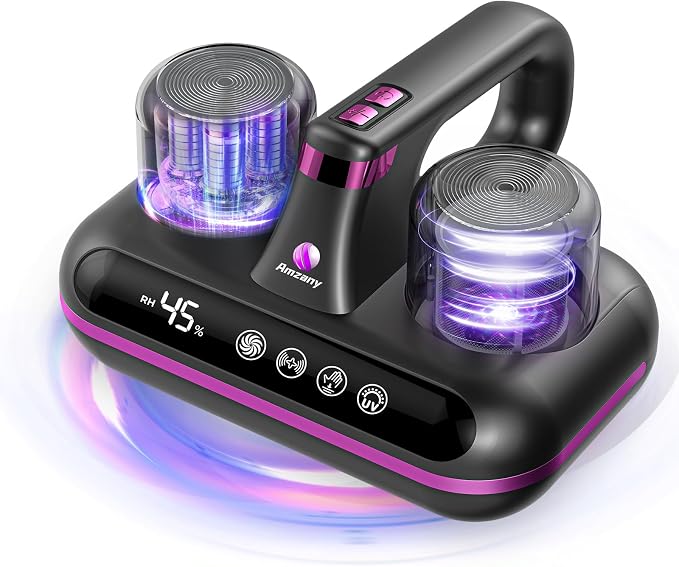 Amzany Mattress Vacuum Cleaner - 5-in-1 Cordless Bed Vacuum Cleaner, Powered by Ultrasonic Technology, 16Kpa Strong Suction,Low Noise,Suitable for Dust, Pet Hair, Etc - Gray Purple