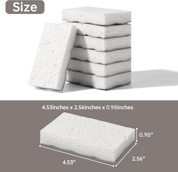 JOYMOOP Textured Clean Sponges, Dual-Sided Non-Scratch Soft Scrub Dish Sponge, Safe for Non-Stick Cookware, Kitchen and Household Cleaning, 12 Pack [Grey & White]