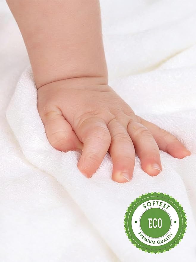 HIPHOP PANDA Baby Washcloths, Rayon Made from Bamboo - 2 Layer Ultra Soft Absorbent Newborn Bath Face Towel - Reusable Baby Wipes for Delicate Skin - White, 6 Pack