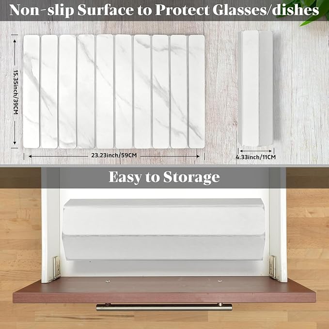 2 PCS Large Stone Dish Drying Mat for Kitchen Counter, 24"×16" Marble Dish Drying Mat with 8"x 4" Coasters, Non - Slip Collapsible Absorbent Mat for Multi - Purpose, Match Any Countertop【White】