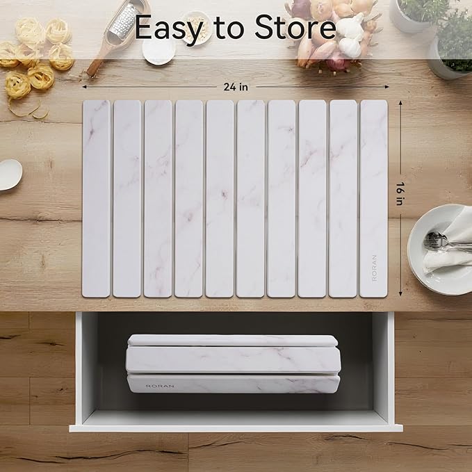 Stone Drying Mat for Kitchen Counter, 24"(L)×16"(W), Drying Matt Kitchen Counter, Stone Dish Drying Mat, Foldable Diatomaceous Earth Mat