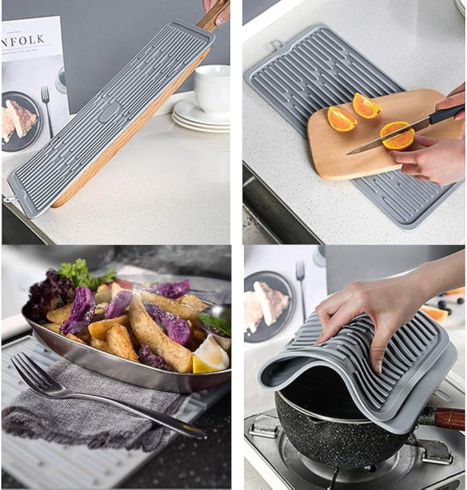 Dish Drying Mat, Silicone Drying Mat Good Large Drying Mats for Kitchen, Heat Resistant Mat Solid Rectangular (Black)