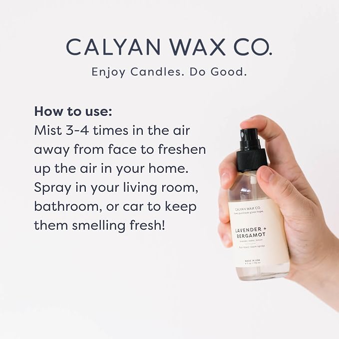 Calyan Wax Co. Lavender & Bergamot Room Spray - Natural Room Deodorizer | Long Lasting Clean Air Freshener - Room Spray for Luxurious Home Fragrance - Bedroom, Bathroom & Car Spray - 4 fl oz