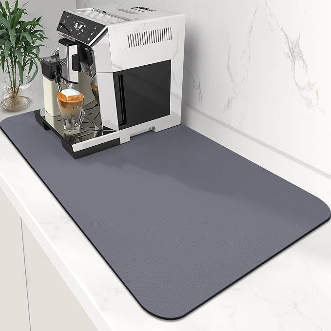 WISELIFE Coffee Mat Super Absorbent Dish Drying Mat Bar Accessories Match with Coffee Machine Large Drying Mats for Kitchen Counter 17" W x 30" L, Grey