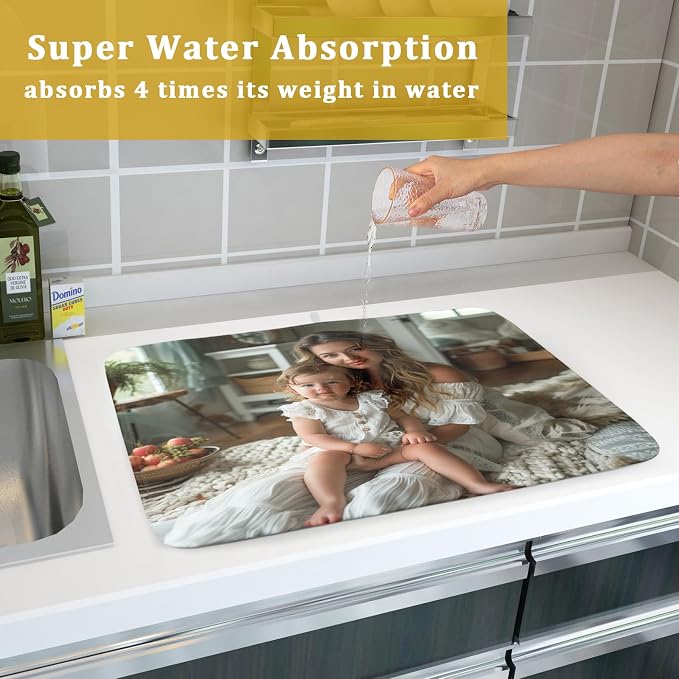 Giwawa Custom Dish Drying Mat Customized Drainer Pad with Image Logo Text 18x24 Inch Personalized Absorbent Dish Dry Pad for Kitchen Counter Sink