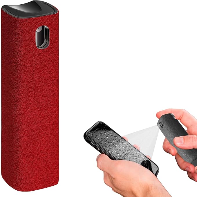 IO CLEAN Mini Screen Cleaner Spray – Finger Proof Screen Cleaner for | Smartphones, iPads, MacBooks, Laptops, Car Screens, Touchscreens – 3in1 Mist Cleaner, Microfiber Cloth and Cover (Red)