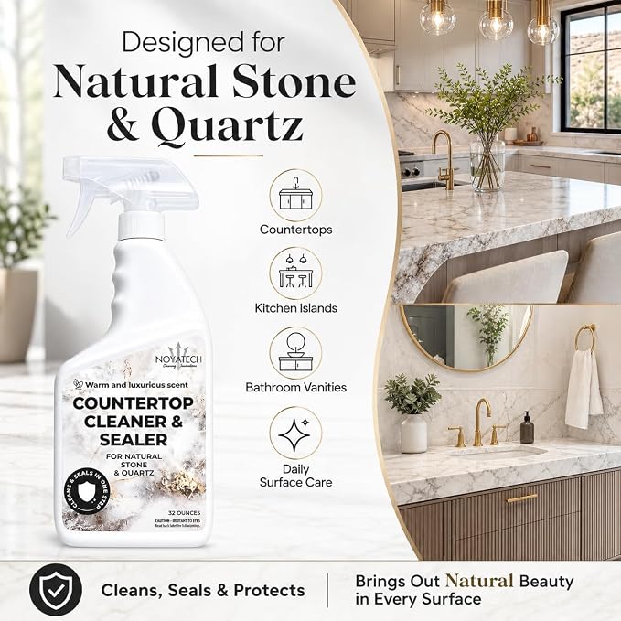 NOYATECH Countertop Cleaner & Sealer – Streak-Free Spray for Granite, Marble & Quartz | Cleans & Protects in One Step | Non-Toxic, No Film