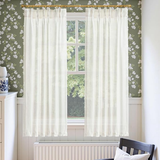 jinchan Linen Pinch Pleated Back Tab Tier Curtains, 38x63, 2 Panels, White | Light filtering,small window treatment,cafe curtains,machine washable,farmhouse,kitchen,bathrooms,laundry