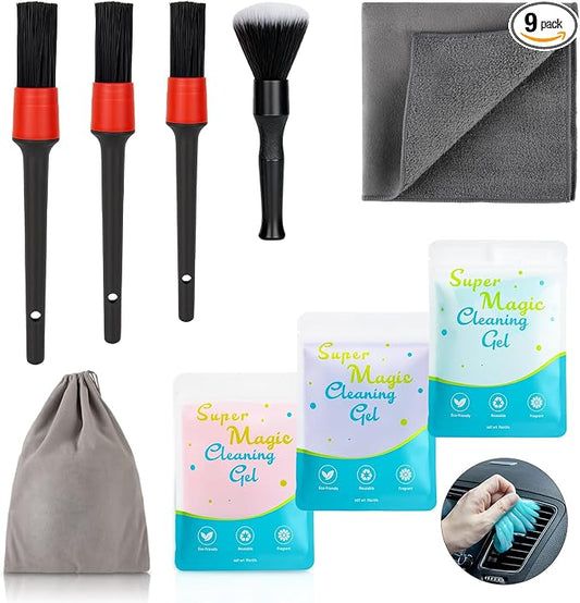 TICARVE 9Pcs Car Cleaning Kit for Dashes Air Vents Keyboards Electronics | Car Interior Cleaning Kit, Dust Removal Cleaning Kit, Auto Deep Cleaning Detailing Tools, Hard-to-Reach Cleaning Kit