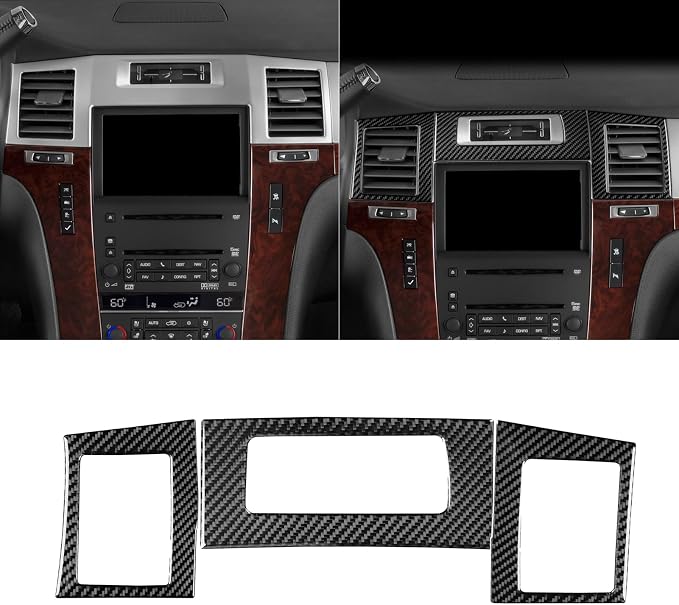Fit for Cadillac Escalade ESV 2007-2014 / EXT Hybrid 2009-2013 | Real Carbon Fiber | Accessories | Trim Set Instrument Panel Central Console Cover | Stickers | Self-adhesive | 20PCS